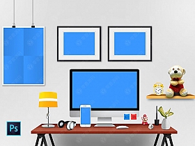创意工作台mac海报展示样机模型素材psd源文件