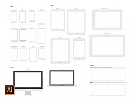 UX Kits Devices线框苹果设备组合样机