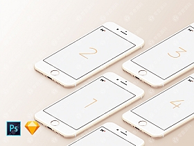 iPhone样机5台组合错落展示