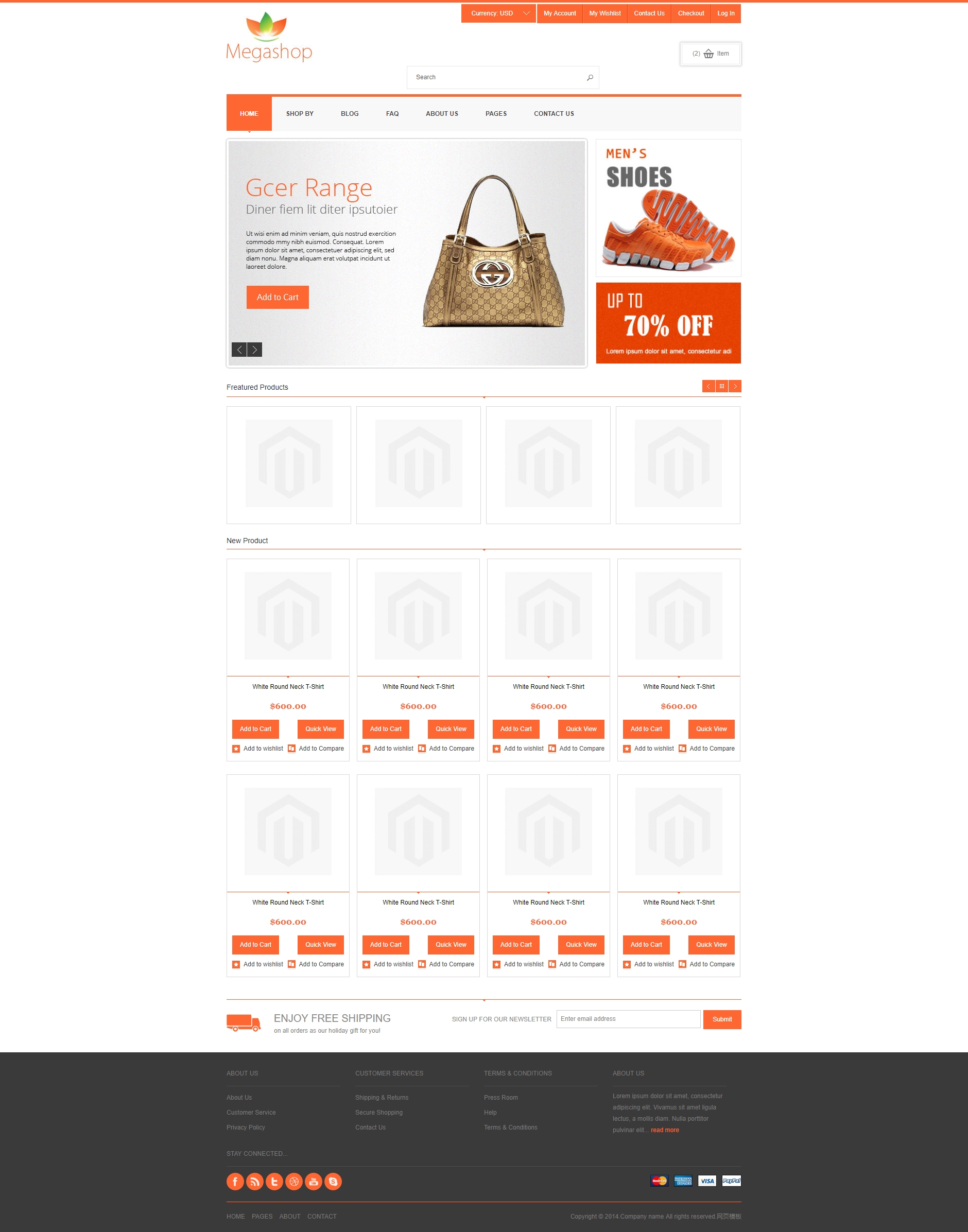 扁平橙色的品牌购物商城模板html下载