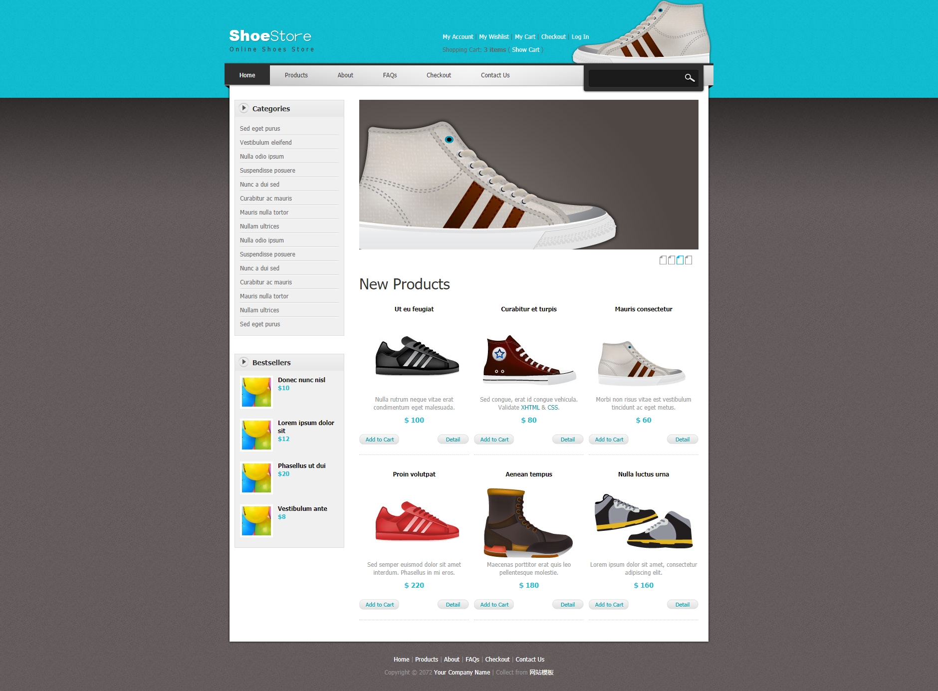 国外简洁的电子商务网上买鞋子商城网站模板html全站下载