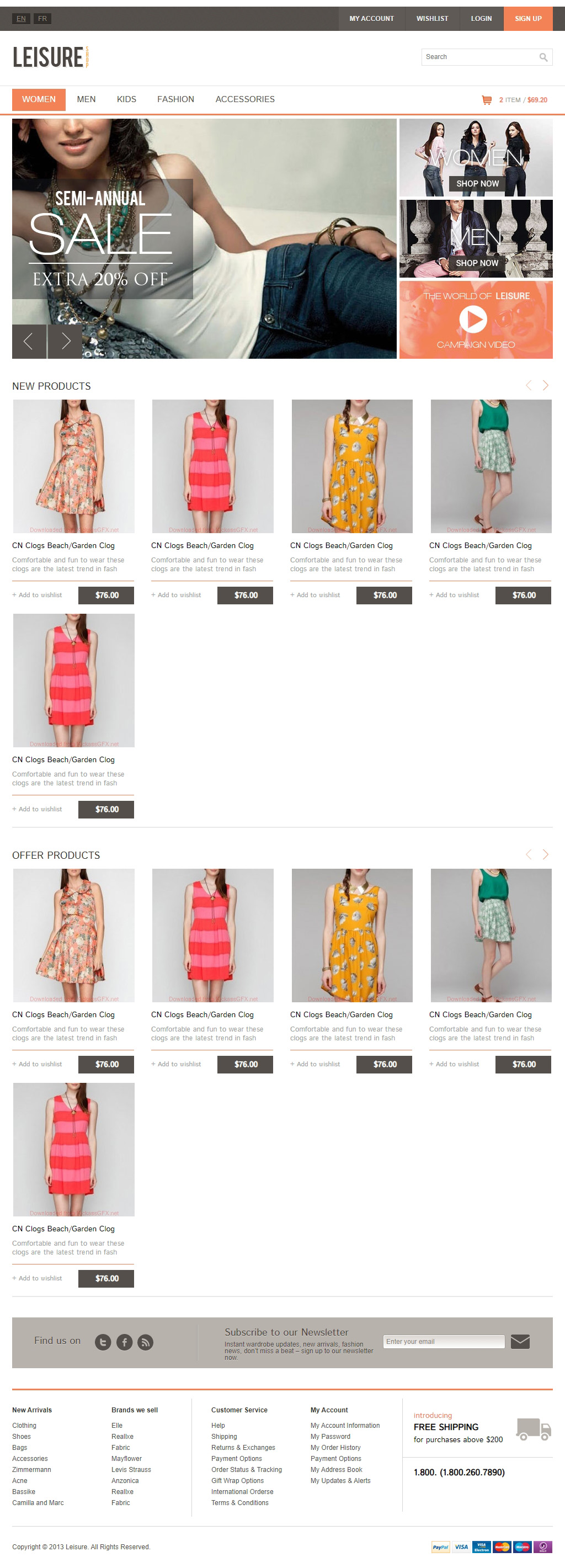 欧美网页风格的女性服装时尚购物商城网站html模板下载