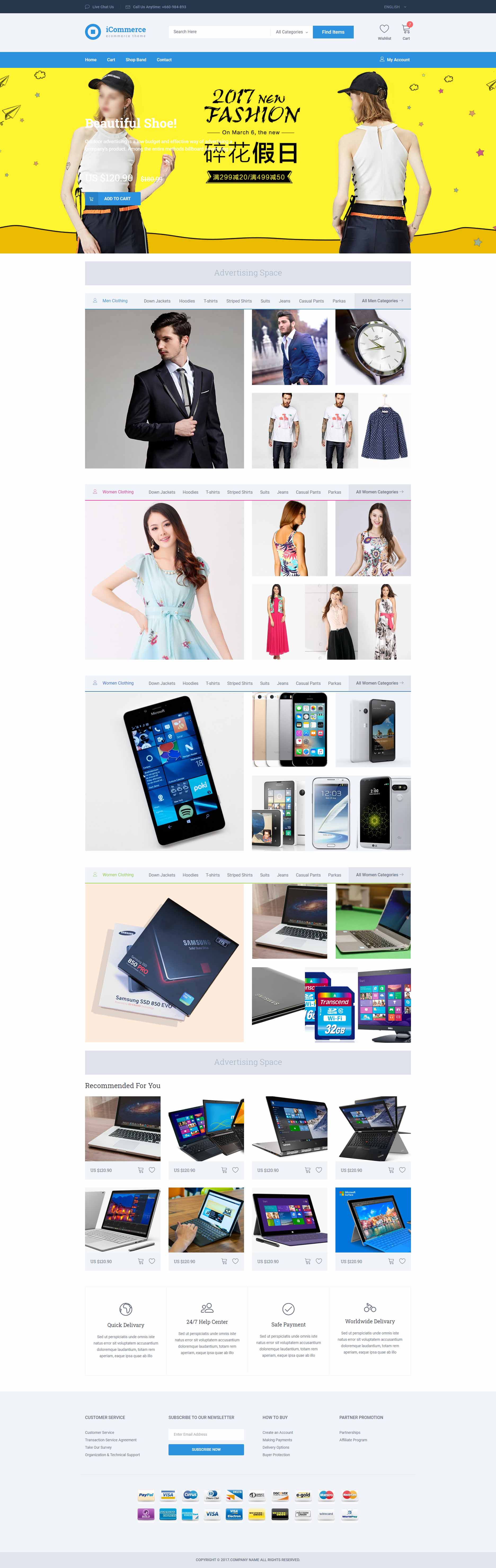 蓝色响应式的时尚电子购物商城html模板下载