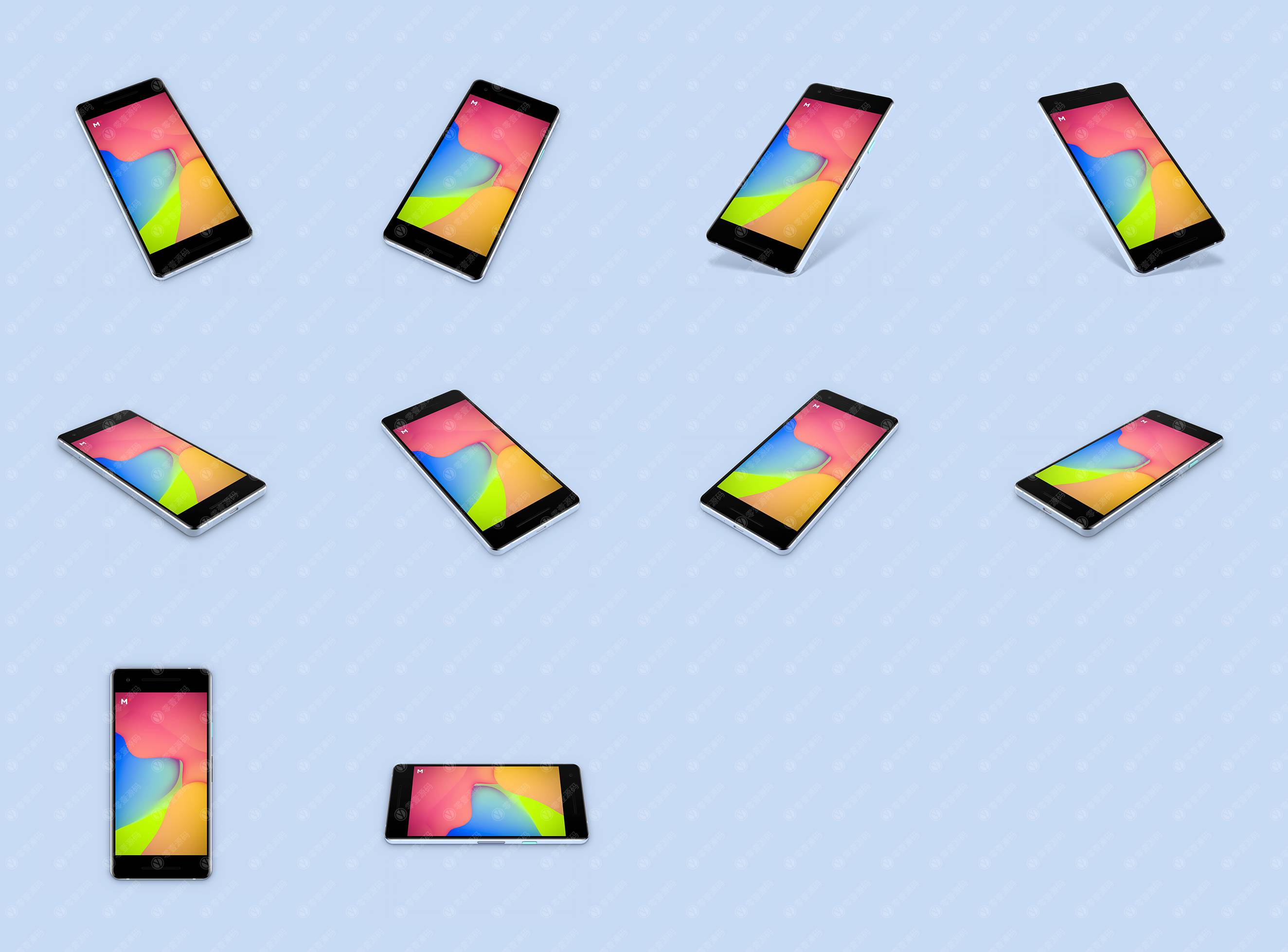 Google Pixel2蓝色样机多角度安卓手机模型素材
