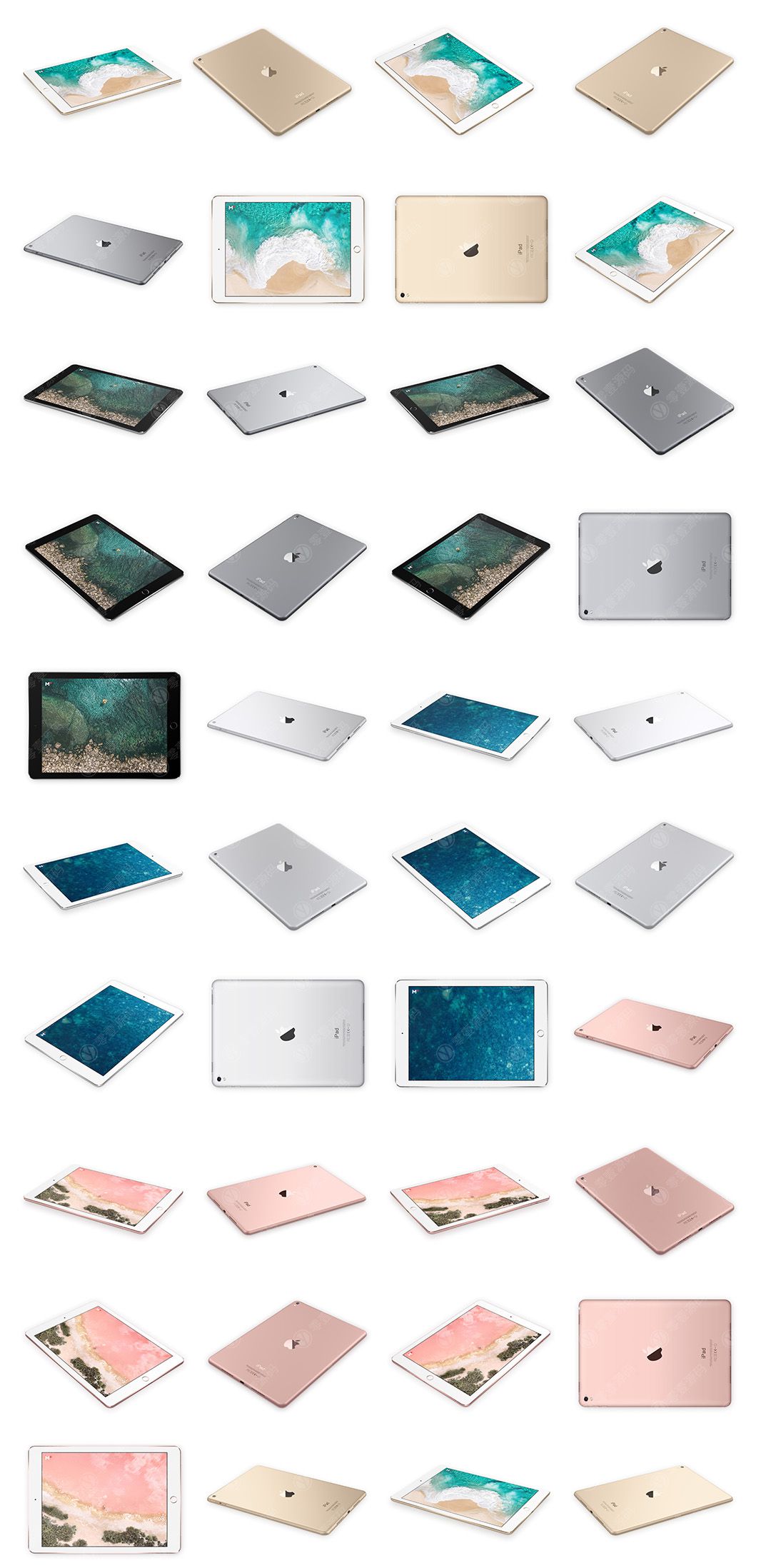 iPad银色、深空灰、金色、玫瑰金Mockups样机模型40组