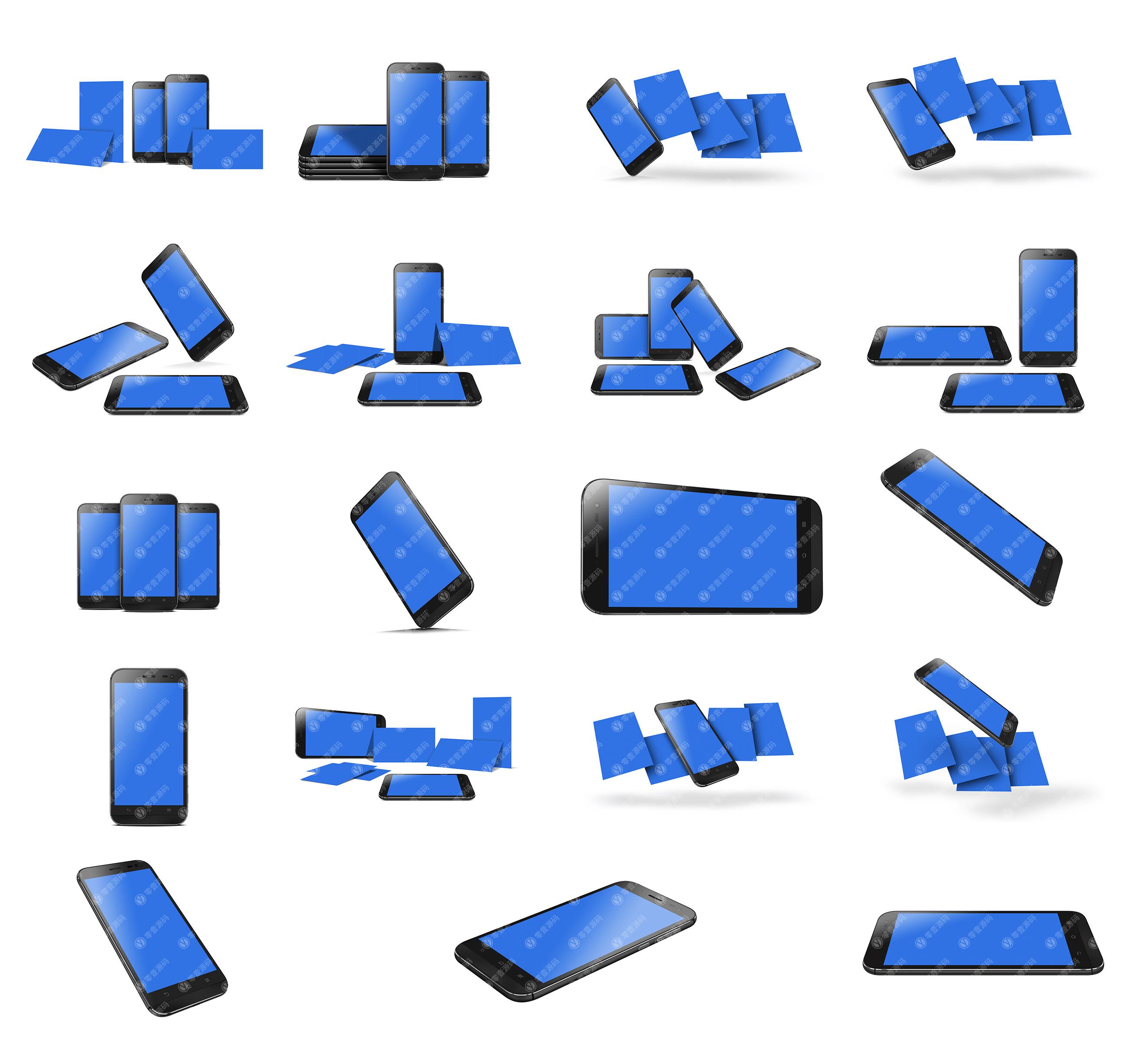 安卓手机Android多角度多页面组合样机模型素材psd源文件