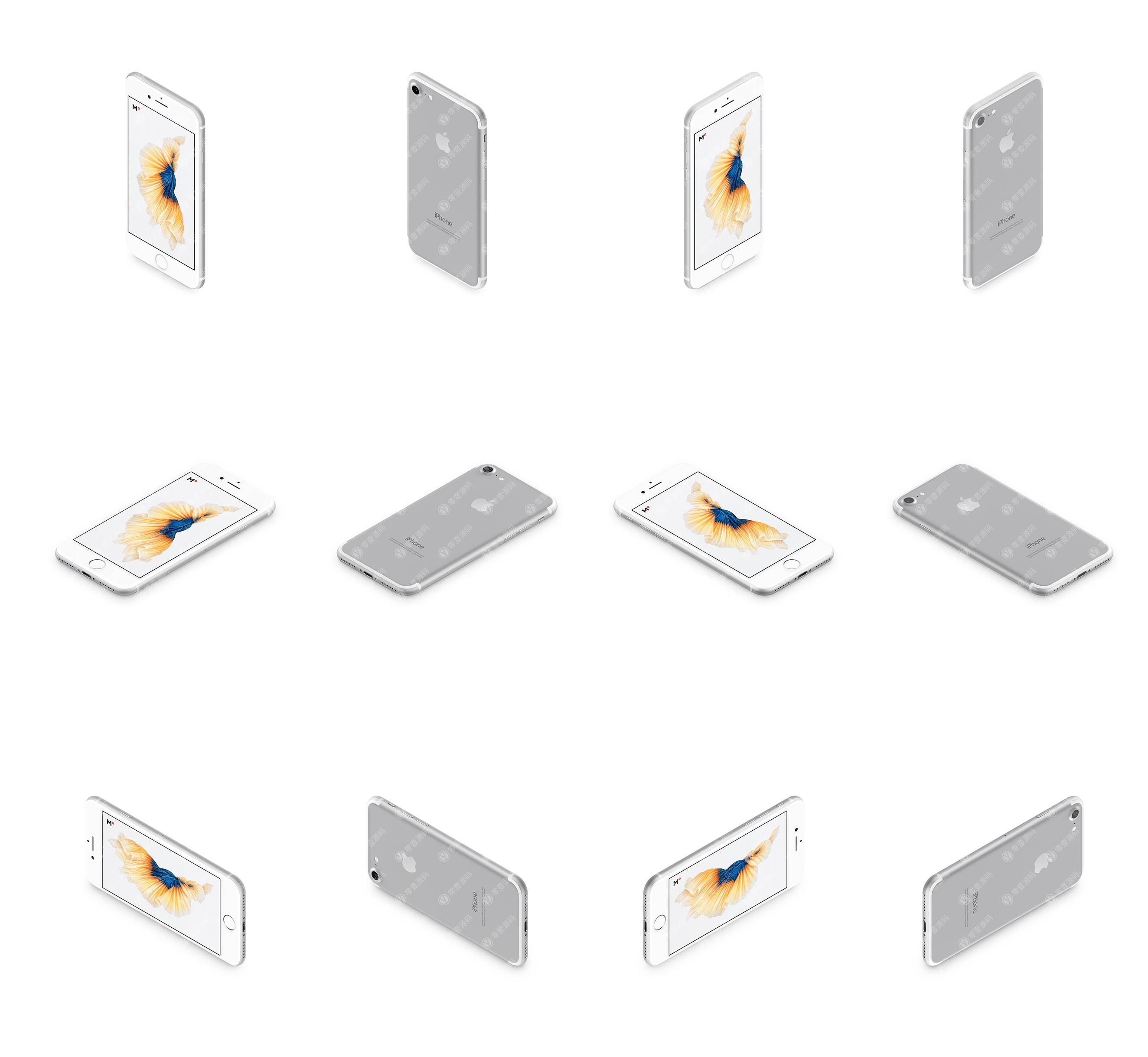银色iPhone多角度12张样机模型素材psd源文件