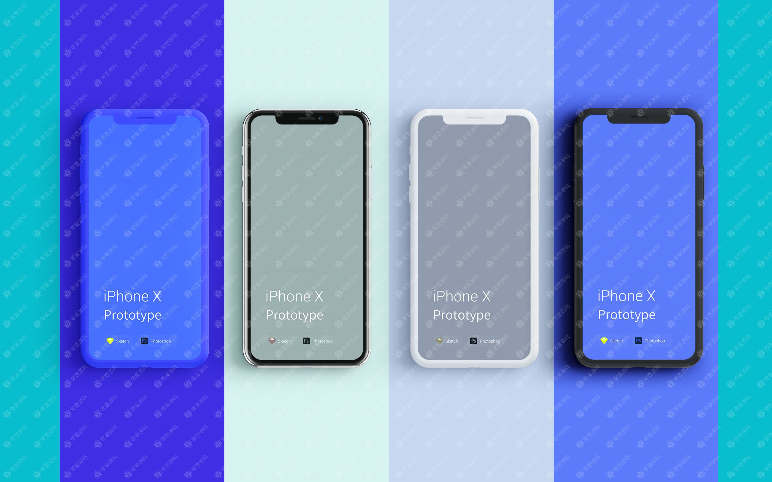 iPhoneX Mockups 苹果X手机样机四色组合模型素材psd源文件