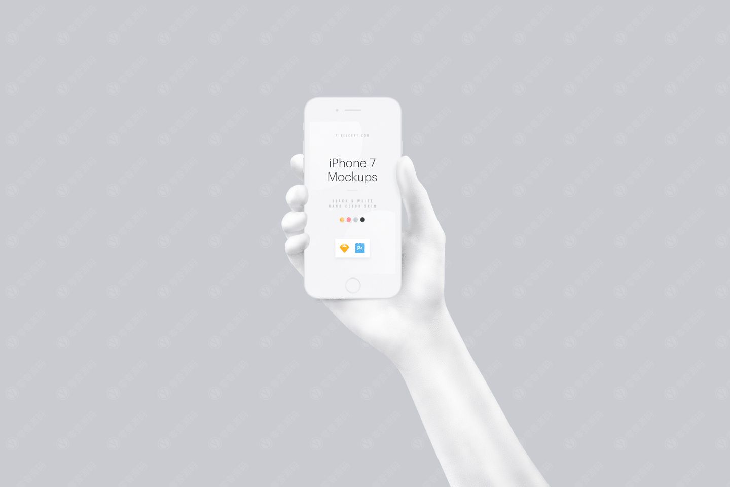 iPhone手机样机四色手持样机组合模型素材psd源文件